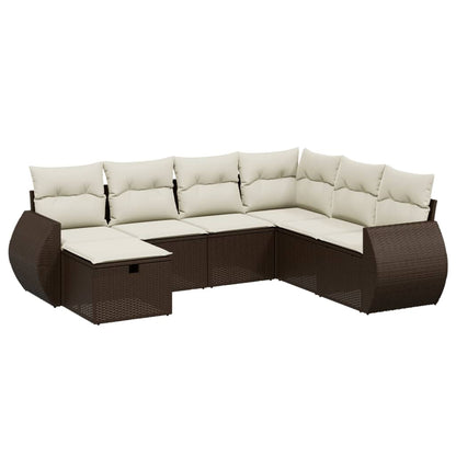 7-tlg. Garten-Sofagarnitur mit Kissen Braun Poly Rattan