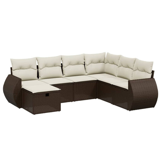 7-tlg. Garten-Sofagarnitur mit Kissen Braun Poly Rattan