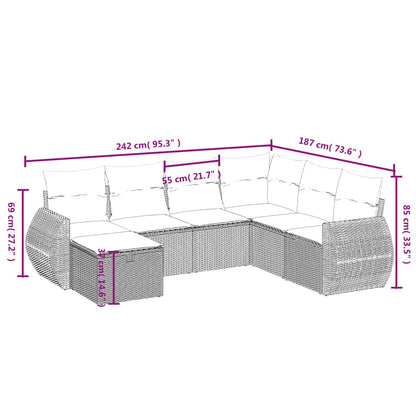 7-tlg. Garten-Sofagarnitur mit Kissen Braun Poly Rattan
