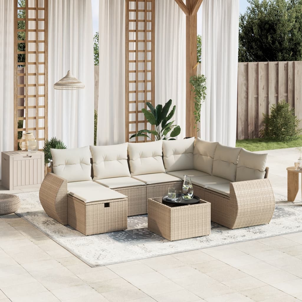 8-tlg. Garten-Sofagarnitur mit Kissen Beige Poly Rattan