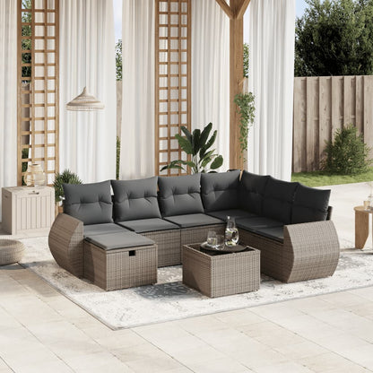 8-tlg. Garten-Sofagarnitur mit Kissen Grau Poly Rattan