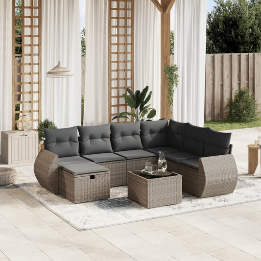 8-tlg. Garten-Sofagarnitur mit Kissen Grau Poly Rattan