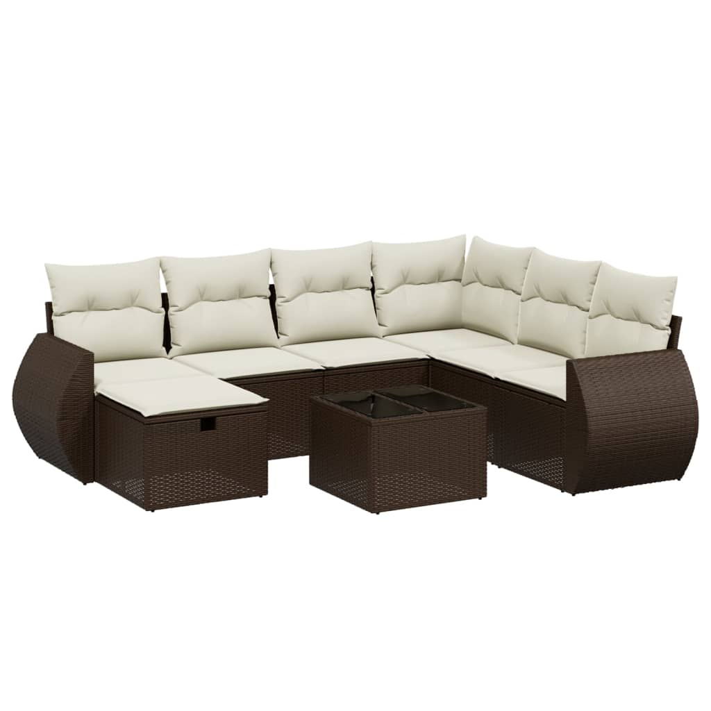 8-tlg. Garten-Sofagarnitur mit Kissen Braun Poly Rattan