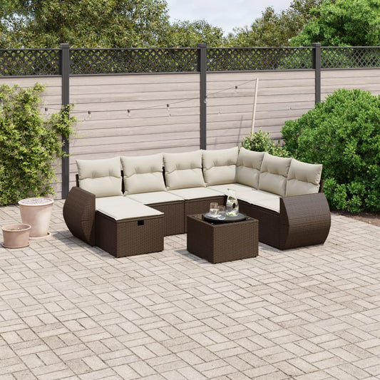 8-tlg. Garten-Sofagarnitur mit Kissen Braun Poly Rattan