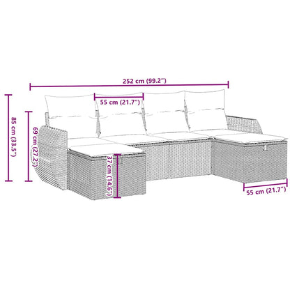 6-tlg. Garten-Sofagarnitur mit Kissen Hellgrau Poly Rattan