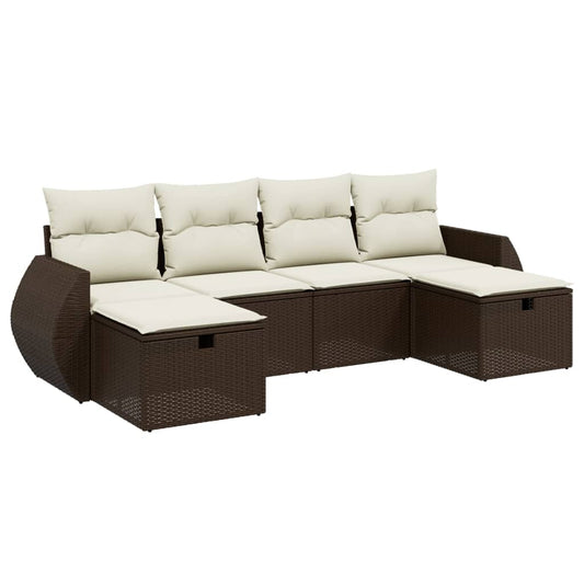 6-tlg. Garten-Sofagarnitur mit Kissen Braun Poly Rattan
