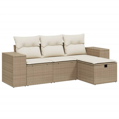 4-tlg. Garten-Sofagarnitur mit Kissen Beige Poly Rattan