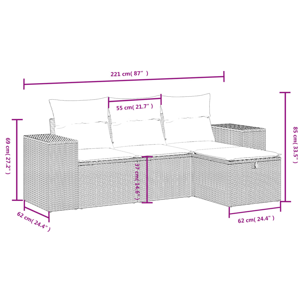 4-tlg. Garten-Sofagarnitur mit Kissen Beige Poly Rattan
