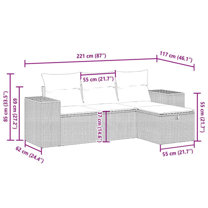 4-tlg. Garten-Sofagarnitur mit Kissen Hellgrau Poly Rattan