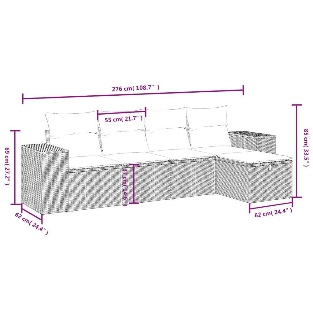 5-tlg. Garten-Sofagarnitur mit Kissen Beige Poly Rattan