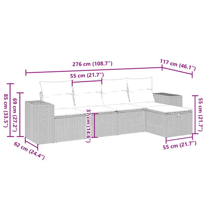5-tlg. Garten-Sofagarnitur mit Kissen Hellgrau Poly Rattan