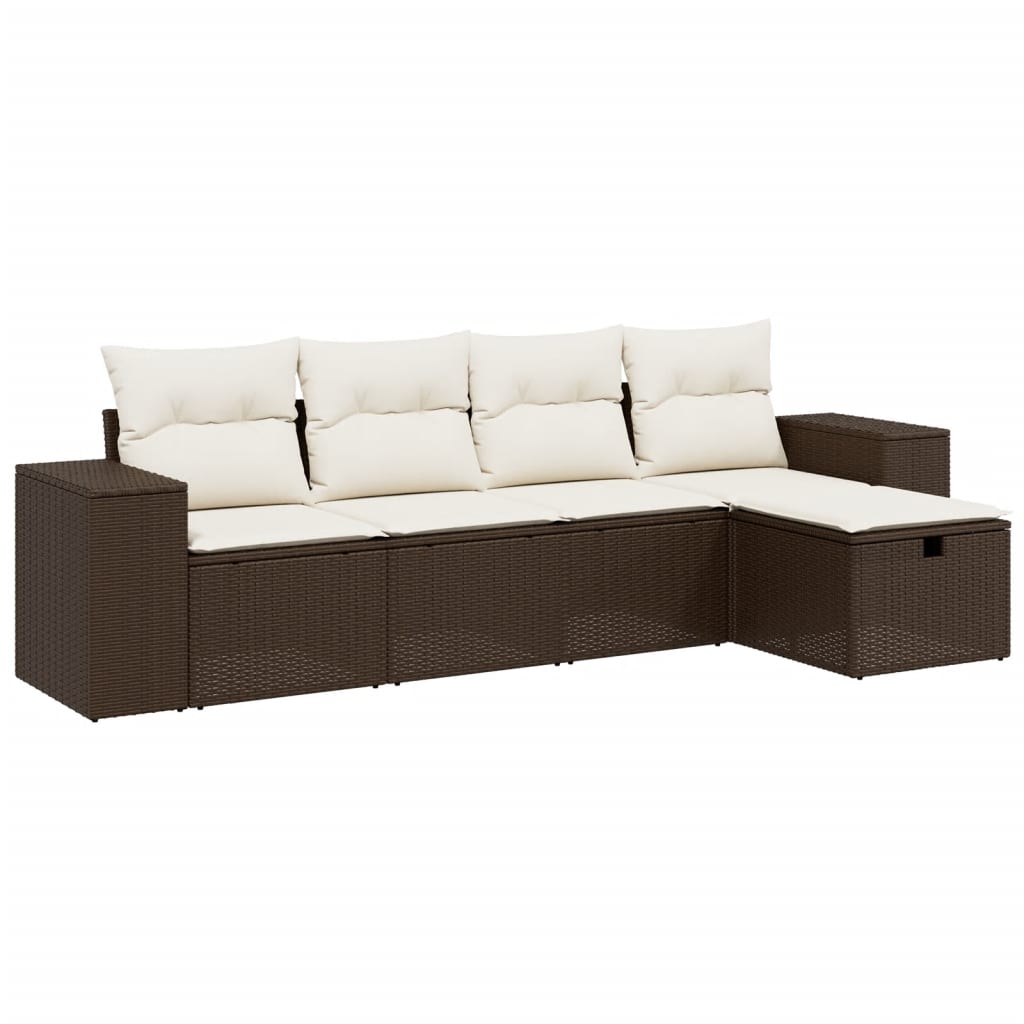 5-tlg. Garten-Sofagarnitur mit Kissen Braun Poly Rattan