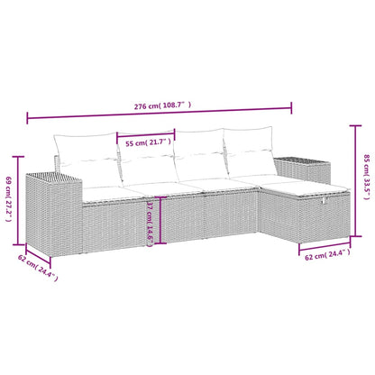 5-tlg. Garten-Sofagarnitur mit Kissen Braun Poly Rattan