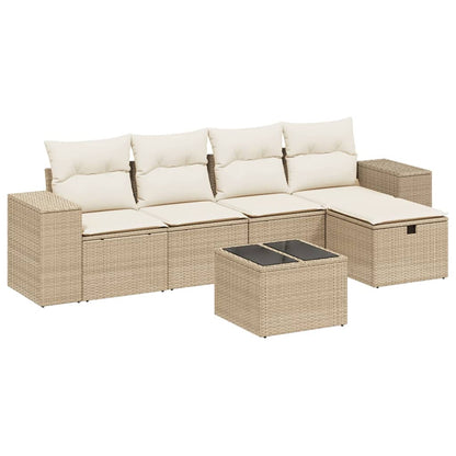 6-tlg. Garten-Sofagarnitur mit Kissen Beige Poly Rattan