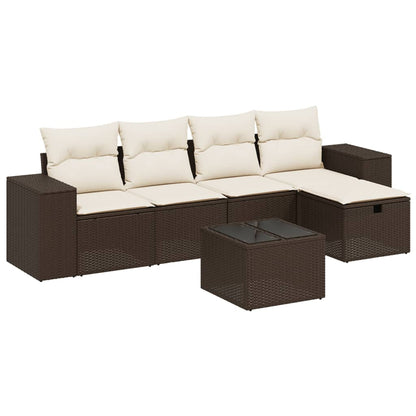 6-tlg. Garten-Sofagarnitur mit Kissen Braun Poly Rattan