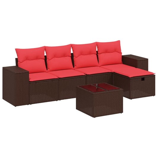 6-teiliges Gartensofa-Set mit Kissen, braun, Polyrattan