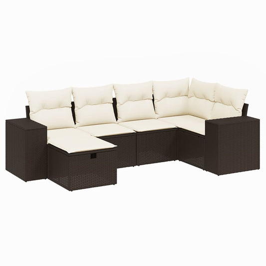 6-tlg. Garten-Sofagarnitur mit Kissen Braun Poly Rattan