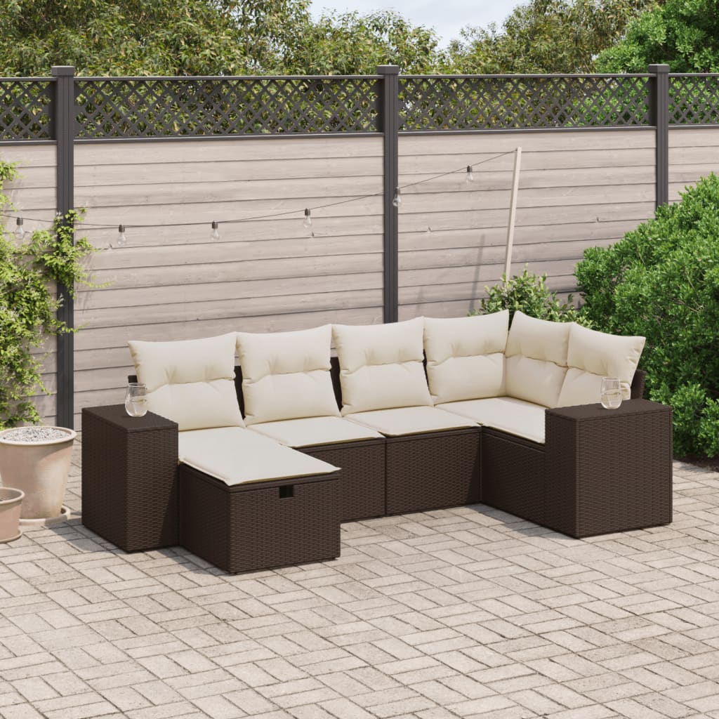 6-tlg. Garten-Sofagarnitur mit Kissen Braun Poly Rattan