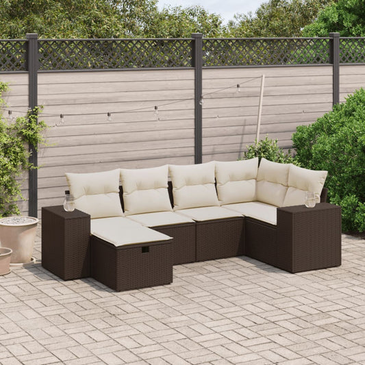 6-tlg. Garten-Sofagarnitur mit Kissen Braun Poly Rattan
