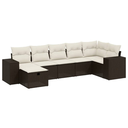 7-tlg. Garten-Sofagarnitur mit Kissen Braun Poly Rattan