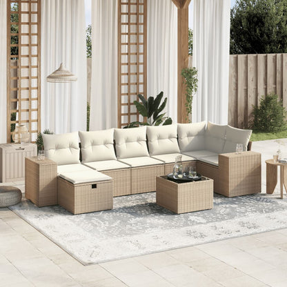 8-tlg. Garten-Sofagarnitur mit Kissen Beige Poly Rattan