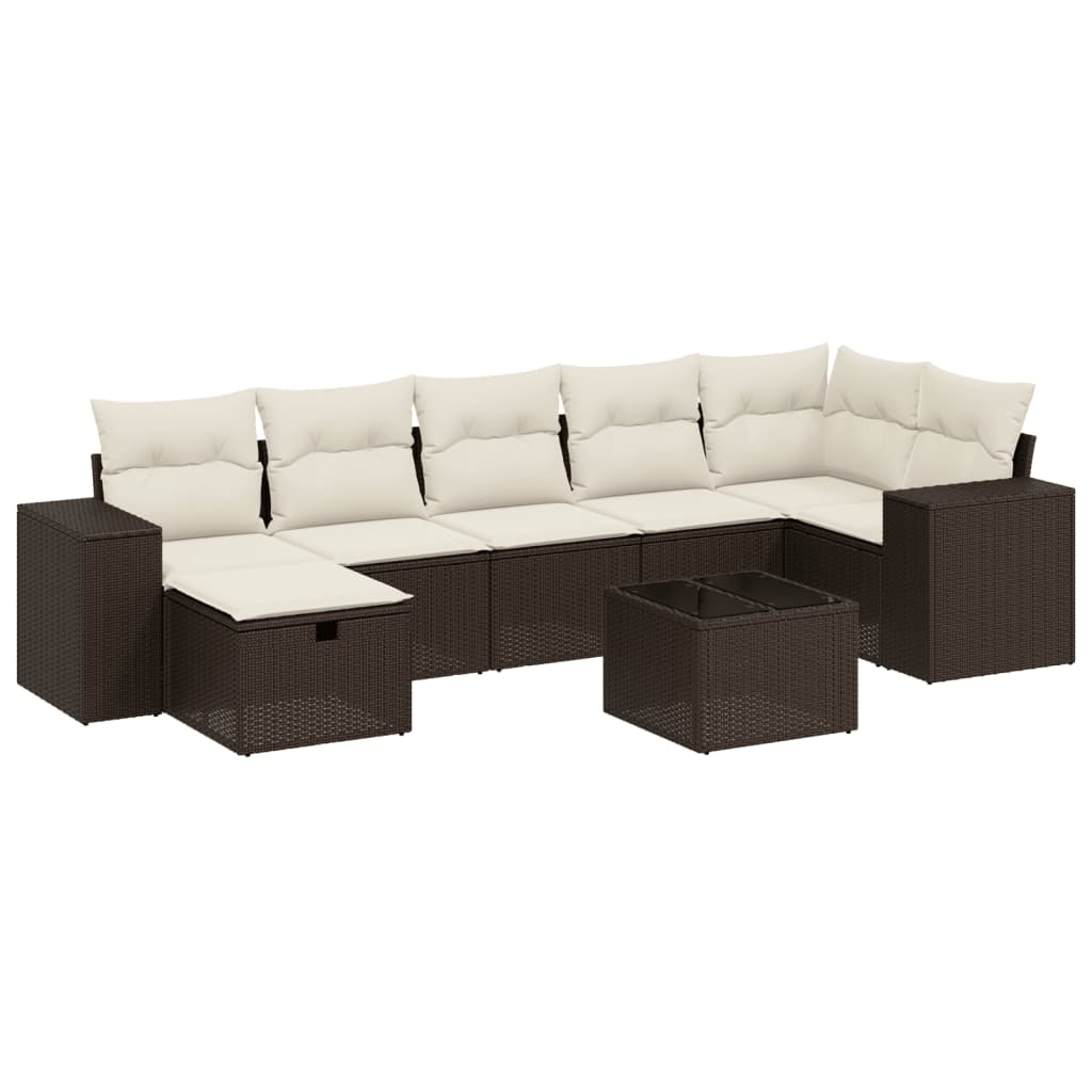 8-tlg. Garten-Sofagarnitur mit Kissen Braun Poly Rattan