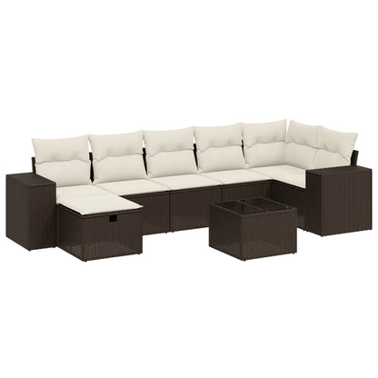 8-tlg. Garten-Sofagarnitur mit Kissen Braun Poly Rattan