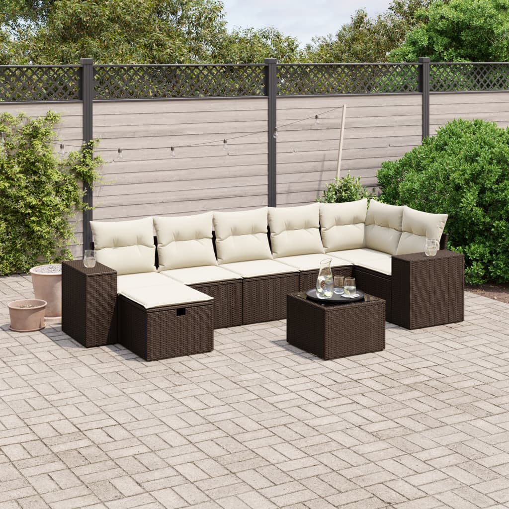 8-tlg. Garten-Sofagarnitur mit Kissen Braun Poly Rattan