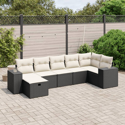7-tlg. Garten-Sofagarnitur mit Kissen Schwarz Poly Rattan