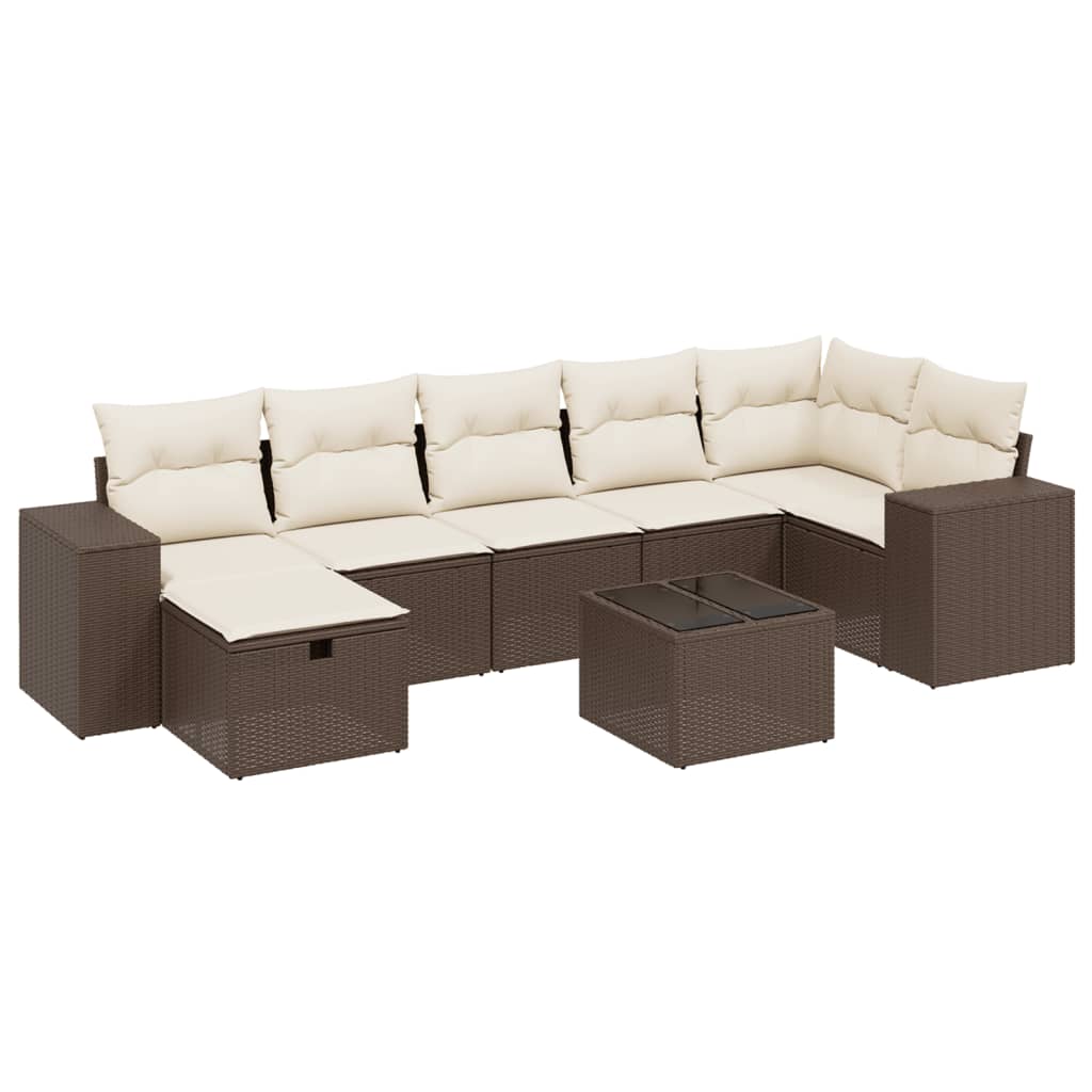8-tlg. Garten-Sofagarnitur mit Kissen Braun Poly Rattan