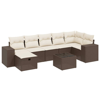 8-tlg. Garten-Sofagarnitur mit Kissen Braun Poly Rattan