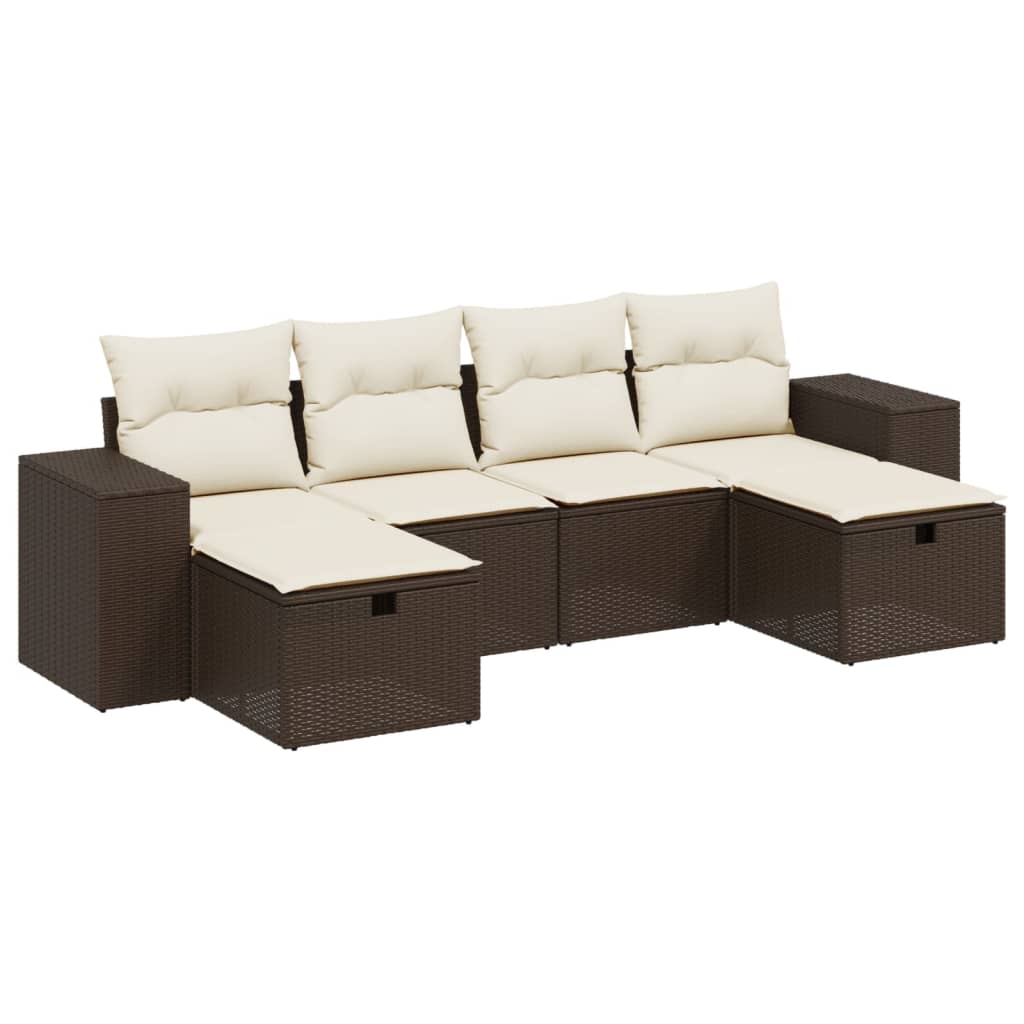 6-tlg. Garten-Sofagarnitur mit Kissen Braun Poly Rattan