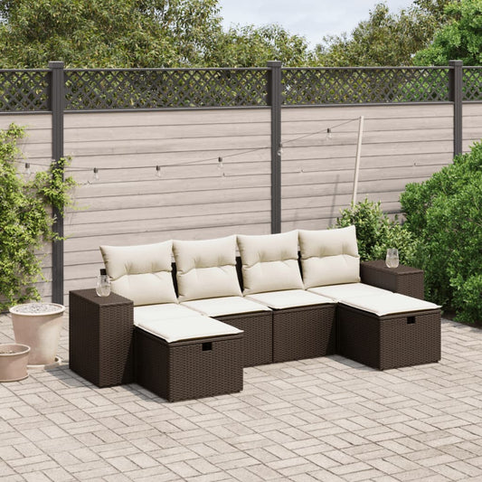 6-tlg. Garten-Sofagarnitur mit Kissen Braun Poly Rattan