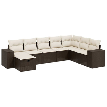 8-tlg. Garten-Sofagarnitur mit Kissen Braun Poly Rattan