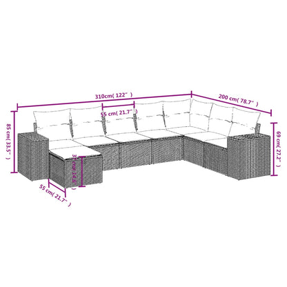 8-tlg. Garten-Sofagarnitur mit Kissen Braun Poly Rattan