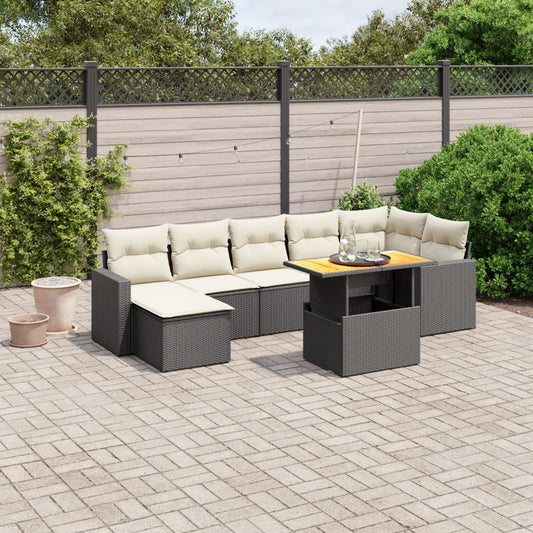 8-tlg. Garten-Sofagarnitur mit Kissen Schwarz Poly Rattan