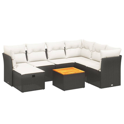 8-tlg. Garten-Sofagarnitur mit Kissen Schwarz Poly Rattan