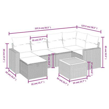 7-tlg. Garten-Sofagarnitur mit Kissen Schwarz Poly Rattan