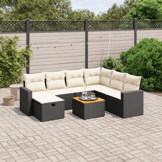 8-tlg. Garten-Sofagarnitur mit Kissen Schwarz Poly Rattan