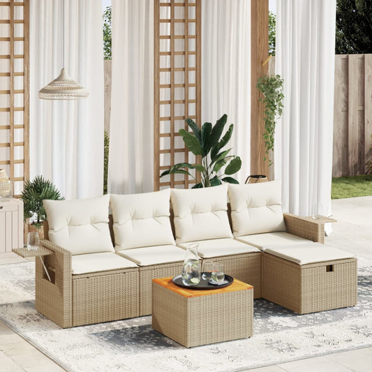 6-tlg. Garten-Sofagarnitur mit Kissen Beige Poly Rattan