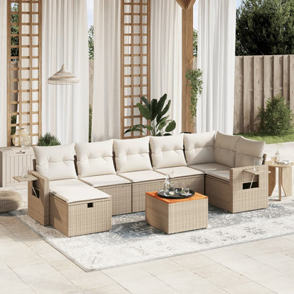 8-tlg. Garten-Sofagarnitur mit Kissen Beige Poly Rattan