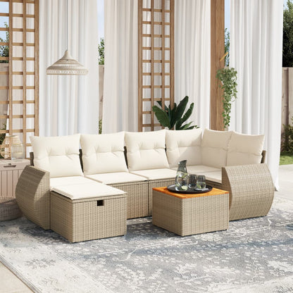 7-tlg. Garten-Sofagarnitur mit Kissen Beige Poly Rattan