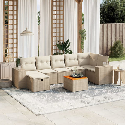 8-tlg. Garten-Sofagarnitur mit Kissen Beige Poly Rattan