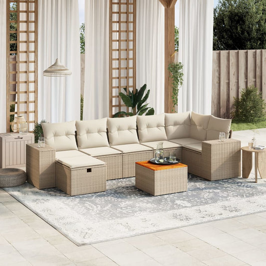 8-tlg. Garten-Sofagarnitur mit Kissen Beige Poly Rattan