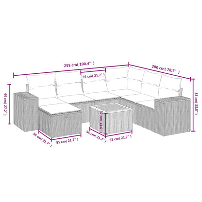 8-tlg. Garten-Sofagarnitur mit Kissen Schwarz Poly Rattan