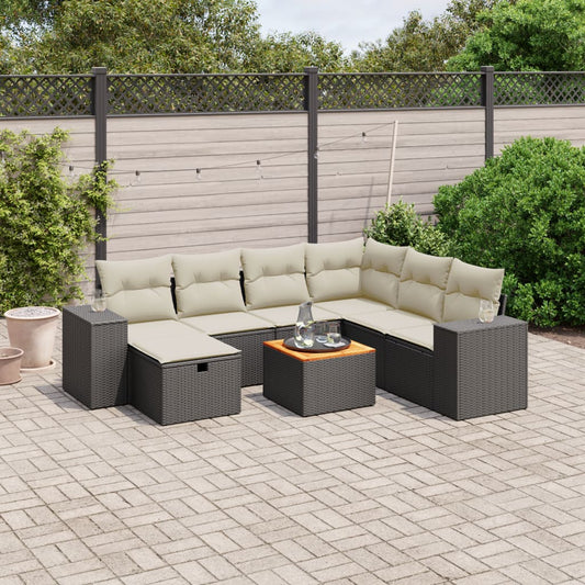 8-tlg. Garten-Sofagarnitur mit Kissen Schwarz Poly Rattan