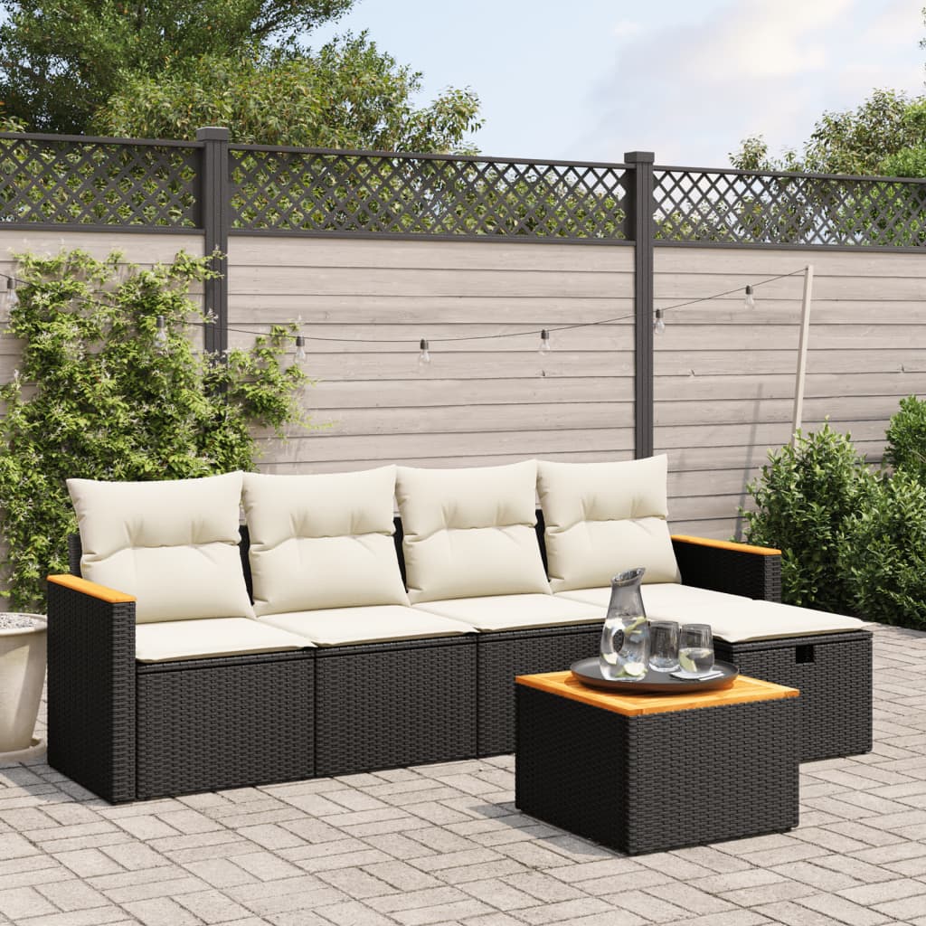 6-tlg. Garten-Sofagarnitur mit Kissen Schwarz Poly Rattan
