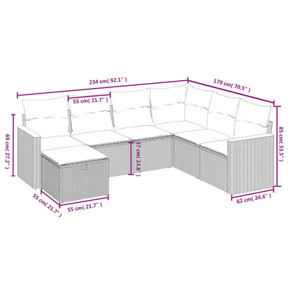 7-tlg. Garten-Sofagarnitur mit Kissen Beige Poly Rattan