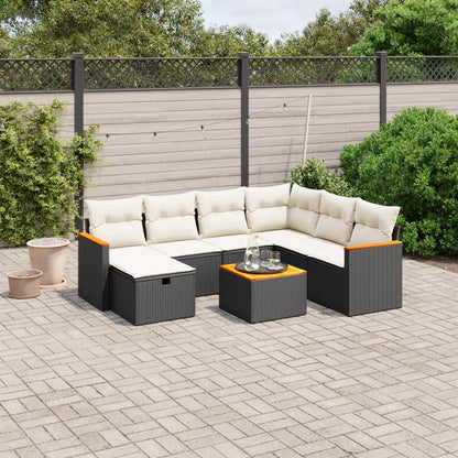 8-tlg. Garten-Sofagarnitur mit Kissen Schwarz Poly Rattan
