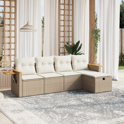 5-tlg. Garten-Sofagarnitur mit Kissen Beige Poly Rattan